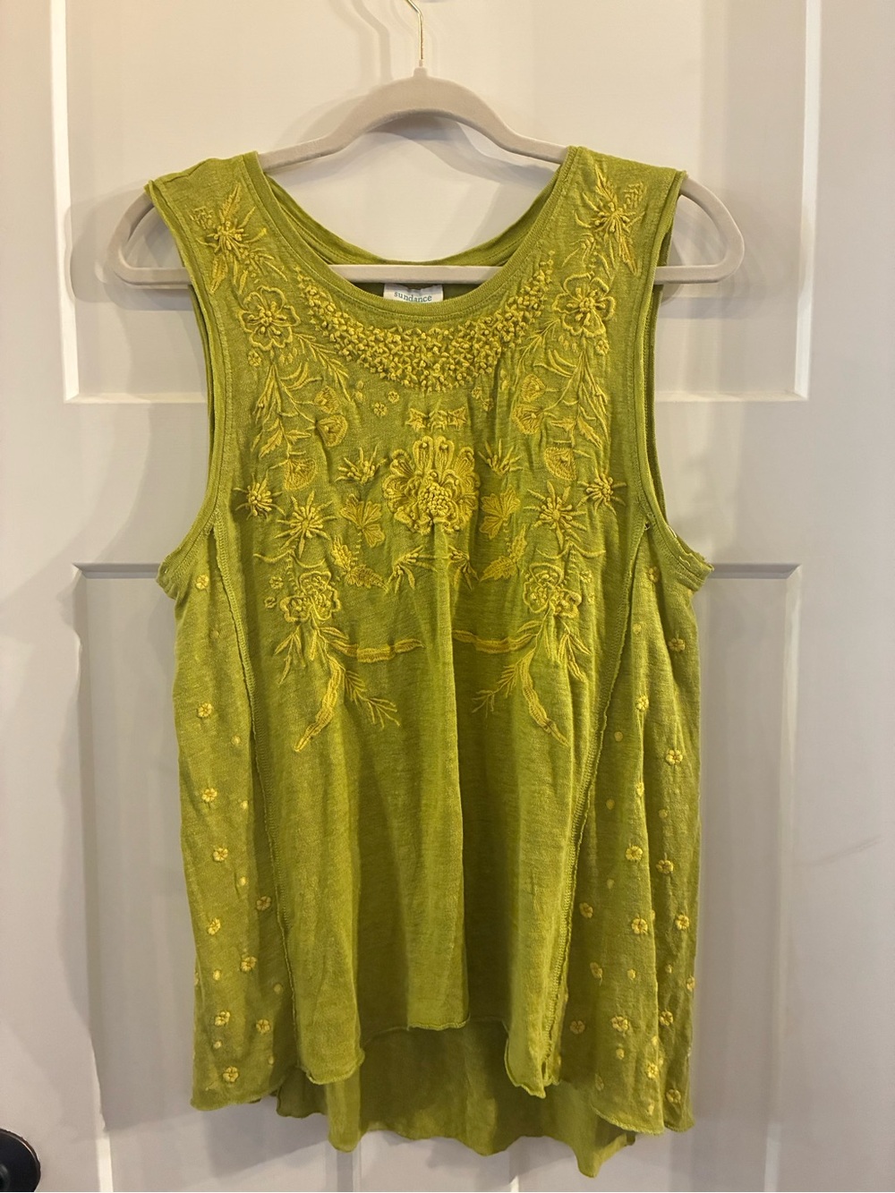 Sundance Chartreuse Floral Embroidered Tank